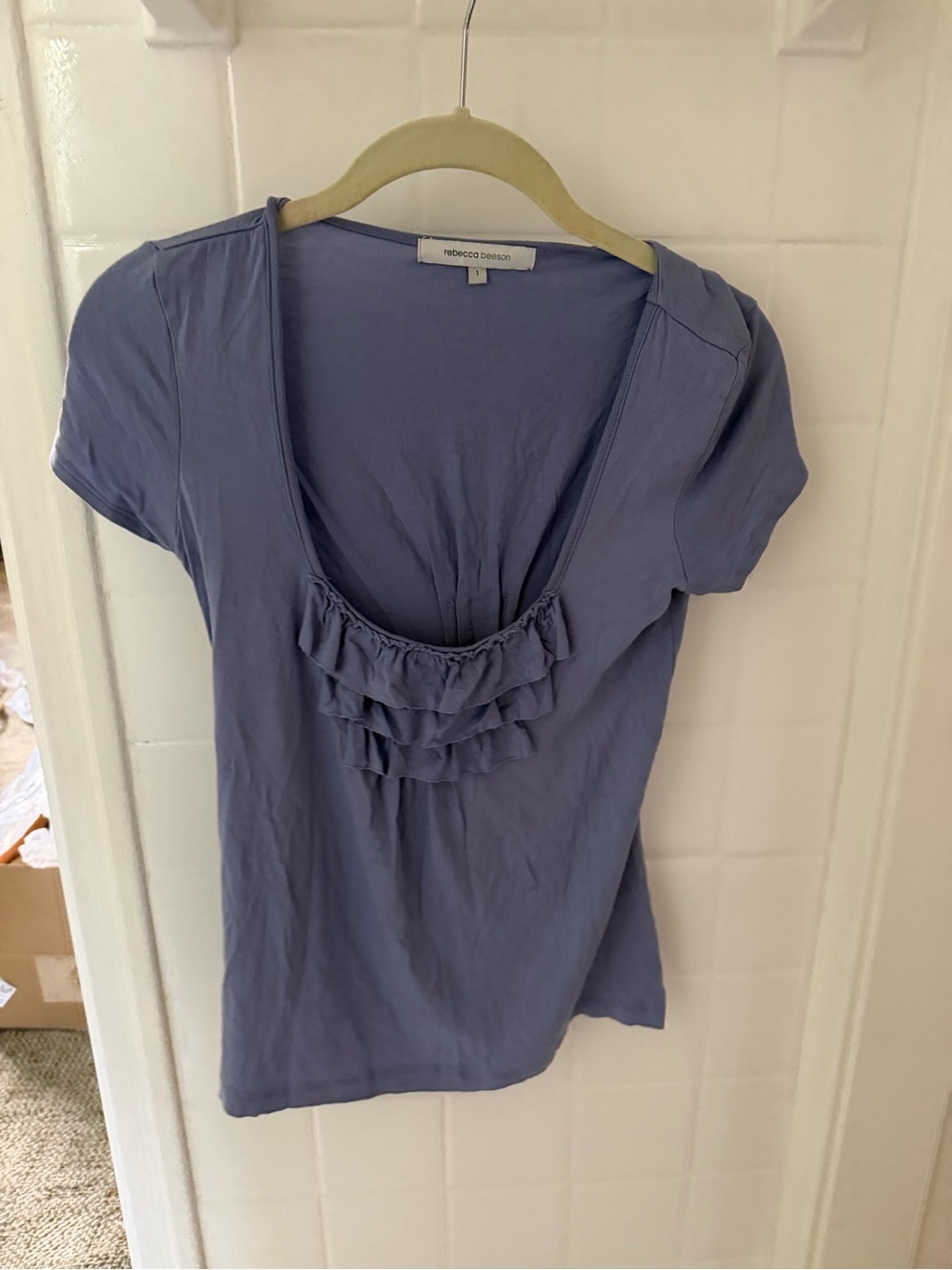 Rebecca Taylor Lavender Ruffle Scoop Short Sleeve Tee